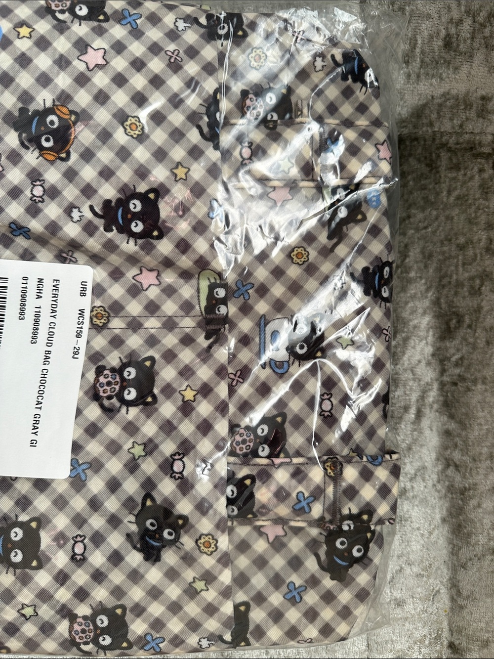 Baggu Everyday Cloud Bag - Chococat Grey Gingham NWT - Picture 5 of 8